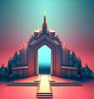 ai genereren foto 3d illustratie van een tempel met een poort in de midden-