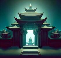 ai genereren foto 3d illustratie van een tempel met een poort in de midden-