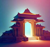 ai genereren foto 3d illustratie van een tempel met een poort in de midden-