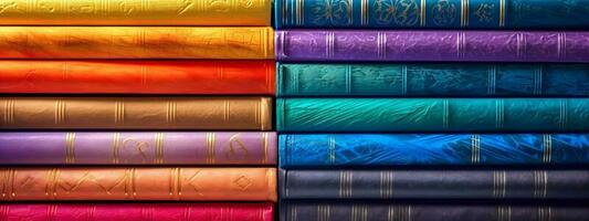 multi gekleurde boeken Aan de plank, gemaakt met generatief ai foto