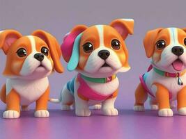 schattig hond 3d tekenfilm illustratie. mooi schattig huisdier hond schattig gelukkig glimlachen hond met verschillend achtergrond foto