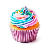 heerlijk regenboog cupcakes geïsoleerd Aan wit achtergrond, generatief ai foto