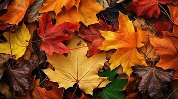 gedaald herfst bladeren achtergrond., gelukkig herfst concept. generatief ai foto