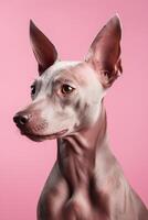 mooi hond portret Aan roze achtergrond. dichtbij omhoog visie. generatief ai. foto