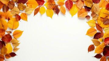 herfst bladeren met kopiëren ruimte Aan wit achtergrond., gelukkig herfst concept. generatief ai foto
