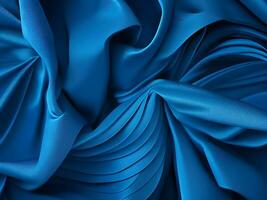 3d veroorzaken, abstract achtergrond met gevouwen textiel ruches, blauw kleding macro, golvend mode behang gemaakt met generatief ai technologie foto