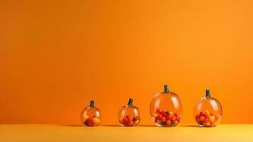 halloween pompoen decoratie met oranje achtergrond en kopiëren ruimte ai gegenereerd foto