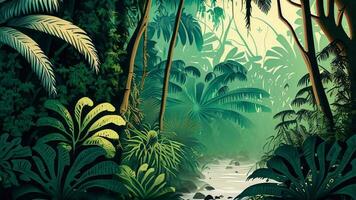 botanisch oerwoud digitaal afdrukken behang Kenmerken een perfect tropisch Woud landschap foto