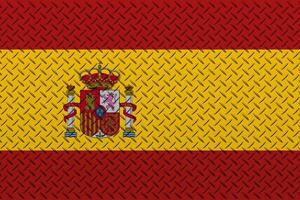 3d vlag van Spanje Aan een metaal muur achtergrond. foto