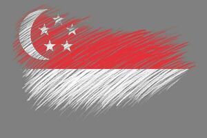 3d vlag van Singapore Aan wijnoogst stijl borstel achtergrond. foto