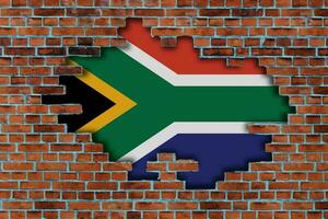 3d vlag van zuiden Afrika achter de gebroken oud steen muur achtergrond. foto