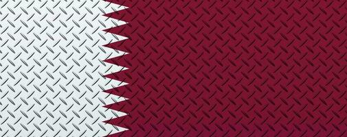 3d vlag van qatar Aan een metaal muur achtergrond. foto