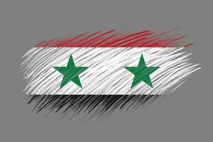3d vlag van Syrië Aan wijnoogst stijl borstel achtergrond. foto