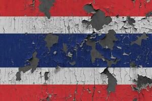 3d vlag van Thailand Aan een oud steen muur achtergrond. foto