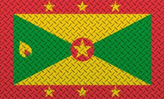 3d vlag van Grenada Aan een metaal muur achtergrond. foto