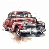 oud retro auto. waterverf illustratie in schetsen stijl. auto, vervoer, vintage. naar creëren ansichtkaarten, posters voor afdrukken, afdrukken. ai gegenereerd. foto