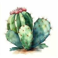 waterverf illustratie van een cactus. kamerplant, woestijn, sappig. voor creëren affiches, stickers, ansichtkaarten, afdrukken, sublimaties. ai gegenereerd foto