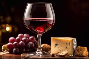 wijn, kazen en druiven foto
