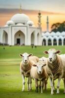 een pak van schapen in de midden- van moskee grasveld foto