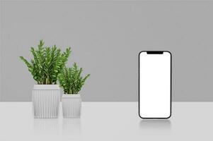 realistisch smartphone model, blanco scherm mobiel telefoon mockup foto