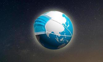 concept van earth globe met masker, red de aarde, tijdens de epidemie covid-19 foto