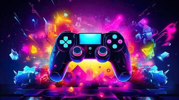 abstract neon licht gaming achtergrond, gegenereerd door ai foto