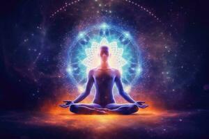 meditatie en geestelijk oefening, uitbreiden van bewustzijn, lichaam activering. generatief ai foto