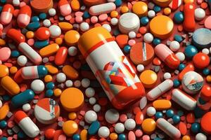 een groep van antibiotica pil capsules. gezondheidszorg en medisch achtergrond. generatief ai foto