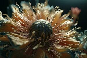 bloemen Aan de buitenaards wezen planeet met water druppels. dromerig fantasie botanisch achtergrond. generatief ai foto