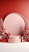 Product podium staan met Kerstmis thema achtergrond foto