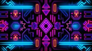 abstract neon licht gloeiend lijnen, azteken mayan stijl patroon ontwerp illustratie . ai gegenereerd foto