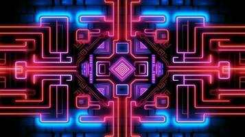 abstract neon licht gloeiend lijnen, azteken mayan stijl patroon ontwerp illustratie . ai gegenereerd foto