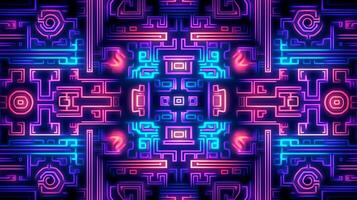 abstract neon licht gloeiend lijnen, azteken mayan stijl patroon ontwerp illustratie . ai gegenereerd foto