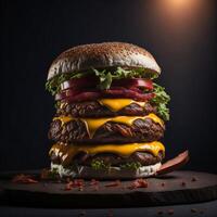 een watertanden fijnproever hamburger met allemaal de bevestigingen ai gegenereerd foto