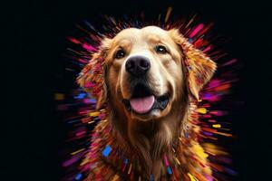 abstract van huisdier schattig hond gouden retriever portret met multi gekleurde kleurrijk Aan huid lichaam en haren verf, levendig helder hellingen achtergrond, met generatief ai. foto