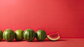 rijp watermeloen mockup en kopiëren ruimte met een helling achtergrond, generatief ai foto