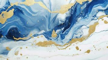 blauw, goud en wit marmeren abstract bg. generatief ai foto