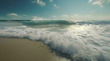 een Golf breken Aan een rustig strand foto