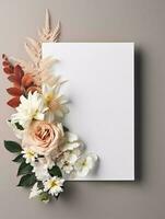 tropisch bloemen achtergrond met blanco papier kopiëren ruimte. ruimte voor tekst foto