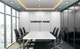 vergadering kamer voor bedrijf, leeg muur voor bedrijf naam, 3d weergave. foto