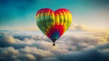 hart vormig heet lucht ballon met regenboog kleuren ,generatief ai foto