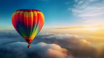 hart vormig heet lucht ballon met regenboog kleuren ,generatief ai foto