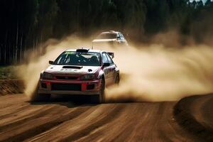 foto pannen rally auto's inhalen elk andere Aan de aarde bijhouden ,generatief ai