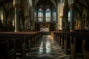 klassiek kerk interieur voorkant visie ,generatief ai foto