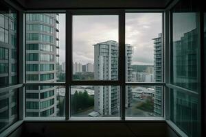 visie van stedelijk gebouwen van appartement venster ,generatief ai foto