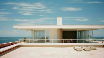 een afbeelding van een huis vooraan van een helder Doorzichtig lucht, ai gegenereerd foto