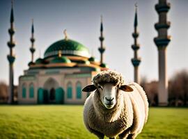 wollig schapen Aan een boerderij ai gegenereerd foto