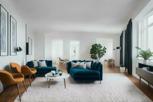 luxueus leven kamer met groots architectuur, ai gegenereerd foto