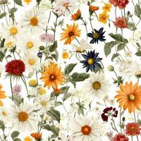 naadloos patroon met wilde bloemen. hand getekend illustratie. foto