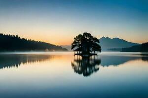 water blauw nacht meren silhouet Aan helling achtergrond, generatief ai. foto